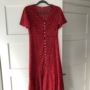 Red with white polka dots dress